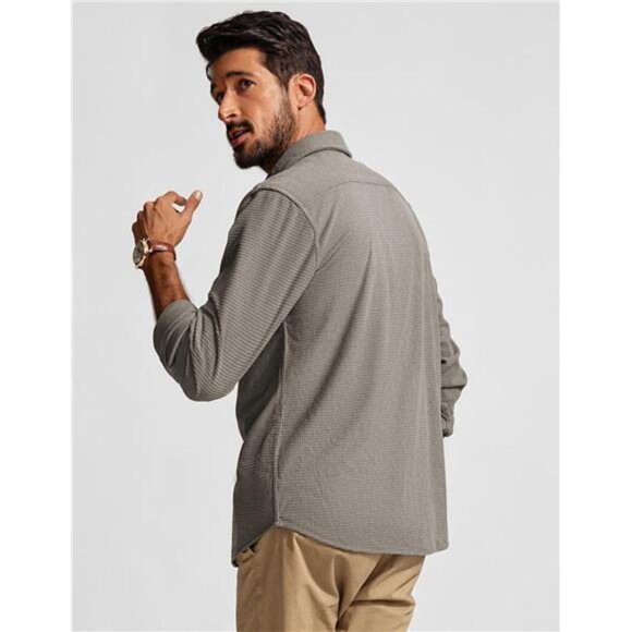 Men's Button Down Shirt Texture Wrinkle Free Shirts Long Sleeve - Picture 3 of 7